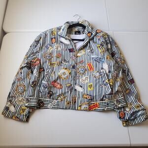 Liz Sport Jacket Womens Large Multicolor Nautical Print Striped Windbreaker